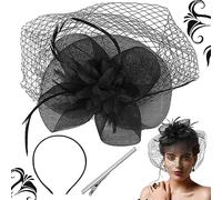 Cappello da Cocktail da Sposa, Flower Derby Hat Con Clip, Cocktail Tea Party Piuma Hat, Fascinator Fascia Con Fermaglio Per Capelli, Adatto Per Jockey Club, Party Hall Wedding (Nero)