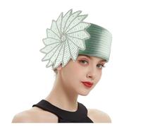 Cappello da cocktail in raso verde, elegante, for fotografia, con catena, alla moda, for cerimonia, da donna, con fiori in maschera.(Green03)