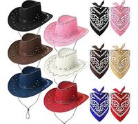 Cappello da cowboy con 6 bandana, confezione multipla, cappelli da cowboy, cappelli da cowboy, per uomo e donna, cappello da cowgirl con cinturino regolabile, per feste a tema cowboy, cavalli da