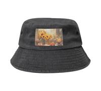 Cappello da cowboy con girasoli sotto il davanzale della finestra, nero retrò e alla moda, adatto per tutti i tipi di attività all'aperto, Nero , Taglia unica