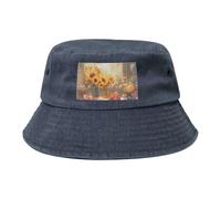 Cappello da cowboy con girasoli sotto il davanzale della finestra, nero retrò e alla moda, adatto per tutti i tipi di attività all'aperto, blu navy, Taglia unica