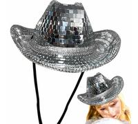 Cappello da cowboy con glitter, corona a specchio, con paillette, cappello da cowboy, cappello da cowboy, copricapo, cappello da scapolo, cappello da scapolo, cappello da donna con glitter per lo