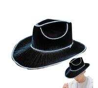 Cappello da cowboy con luce al neon, cappello da cowgirl con LED, si illumina al buio, batteria con modalità flash con un design multi-impostazione, design confortevole per compleanni, eventi in