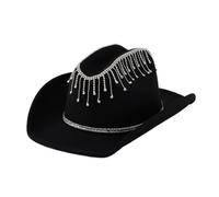 Cappello Da Cowboy Con Nappe E Strass Scintillanti Elegante Hat Da Cowgirl A Tesa Larga In Stile Western Da Donna Cappelli Da Cerimonia E Da Chiesa(Black)