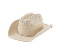 Cappello Da Cowboy Con Nappe E Strass Scintillanti Elegante Hat Da Cowgirl A Tesa Larga In Stile Western Da Donna Cappelli Da Cerimonia E Da Chiesa(Beige)
