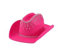 Cappello Da Cowboy Con Nappe E Strass Scintillanti Elegante Hat Da Cowgirl A Tesa Larga In Stile Western Da Donna Cappelli Da Cerimonia E Da Chiesa(Rose red)