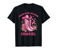 Cappello da cowboy con nastro rosa stivali Cancro scelto la cowgirl sbagliata Maglietta