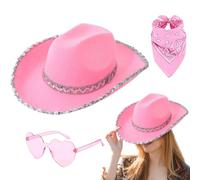 Cappello da cowboy, con paillettes, include bandana e occhiali, copricapo scintillante, leggero e resistente, accessorio per costume per riunioni di campagna, concerti, matrimoni, carnevale, festival