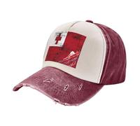 Cappello da Cowboy con Stampa della Bandiera Nazionale, Elemento di Design, Cappello da Baseball in Denim per Gli Amanti dello Stile Western Dark Red One Size