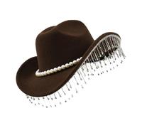 Cappello da cowboy con strass, alla e alla , decorazione scintillante con accenti di perle, accessorio leggero, ampio bordo dal look elegante, ragazze adulte per feste