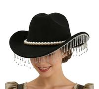 Cappello Da Cowboy Con Strass - Cappello Western Selvaggio, Tesa Larga Scintillante Alla | Berretto Da Cowboy Occidentale Con Perla | Per Le Donne Adulte, Le Ragazze, I Festival, I Concerti Di Ca