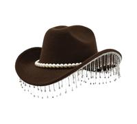 Cappello Da Cowboy Con Strass - Cappello Western Selvaggio, Tesa Larga Scintillante Alla | Berretto Da Cowboy Occidentale Con Perla | Per Le Donne Adulte, Le Ragazze, I Festival, I Concerti Di Ca