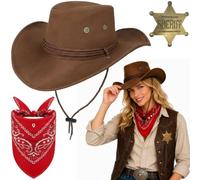 Cappello da cowboy, costumi di Halloween, set da 3 pezzi con cappello da | Dettagli accessori premium, esperienza di immersione del personaggio, installazione e usura semplici