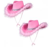 Cappello da cowboy da 2 pcs, decorazioni di paillettes e piume larghi cappello da cowboy scintillante, classico cowgirl traspirante e funzionale per abbigliamento quotidiano, viaggio, cosplay, giocat