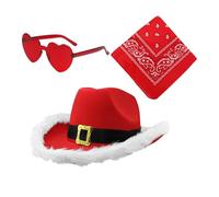 Cappello da cowboy da Babbo Natale, cappello da cowboy, cappello da cowboy vintage, bandana con occhiali a cuore, regolabile, per feste di Natale, accessori per costumi occidentali