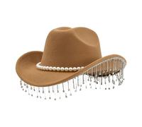 Cappello da cowboy da donna con strass - Accessorio in feltro scintillante con perle | per ragazze e donne, per festival, carnevale, matrimonio, servizio fotografico, cosplay, per eventi musicali