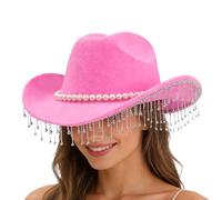 Cappello da cowboy da donna decorato con strass, con una tesa larga, scintillante e alla, cappello western come parte del vestito da cowboy da donna, adatto per festival, carnevale, musica