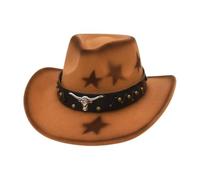 Cappello da cowboy da donna e uomo con decorazione a rivetti, cappello jazz, tesa larga con testa di toro, motivo a forma di cuore, per feste all'aperto, per cosplay, cowboy, O marrone, Taglia unica