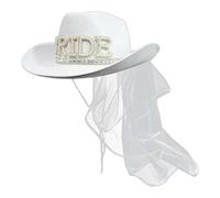 Cappello da cowboy da sposa - Cappello da sposa occidentale bianco, accessorio per costume in feltro da donna, accessorio per foto festivo per addio al nubilato, festival in spiaggia, Chapea
