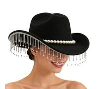 Cappello da cowboy da uomo - Copricapo fantasia a tesa larga, cappello da cowboy occidentale con strass e perla | per matrimoni, vacanze, celebrazioni, cosplay, servizio fotografico per ragazze adulte