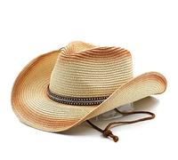 Cappello da cowboy da uomo in paglia da donna floppy ripiegabile a tesa larga UPF50 Western Panama Travel Beach Cap Fedora Bucket Hat, Beige, Taglia unica