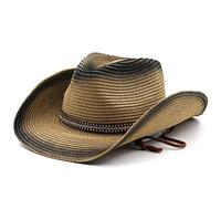 Cappello da cowboy da uomo in paglia da donna floppy ripiegabile a tesa larga UPF50 Western Panama Travel Beach Cap Fedora Bucket Hat, cachi e nero, Taglia unica