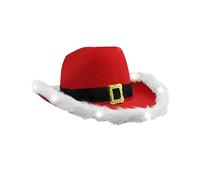 Cappello da cowboy di Babbo Natale 2026 con bordo bianco e piuma occidentale (RD1, taglia unica)