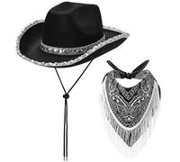 Cappello da cowboy e bandana 2pcs/set cappello da cowboy nero e neckscarf con cappello da cowboy glitter bandana accessori da cowboy per costumi costumi di costume da costume, cappello da cowboy da d
