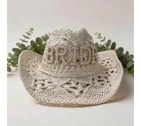 Cappello da cowboy in feltro con perle finte intrecciate, ideale per spose, feste di matrimonio, addii al nubilato, Natale, luna di miele, feste estive in spiaggia e matrimoni come essenziale per la p