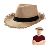 Cappello da Cowboy in Paglia Cappello di Paglia alla Moda Cappello Estivo con Tesa Unisex Cappello Panama a Tesa Larga Cappello da Sole in Paglia per Uomo Donna Perfetto per l’Estate Viaggi