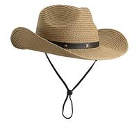Cappello da Cowboy in Paglia da Donna, Modello Fedora Panama, Cappello da Spiaggia, Cachi, M