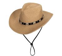 Cappello da cowboy in paglia da donna, modello Fedora Panama, cappello da spiaggia, Khaki-1., M
