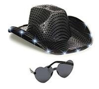 Cappello da cowboy incandescente con LED Paillettes Set per Club Carnevale Feste Vacanza Per Femminile Comica Attrice Cowboy Cappelli Bambini