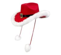 Cappello Da Cowboy Natalizio - Copricapo Con Design A Pompon,Cappello Da Cowgirl Rosso Con Bordo In Peluche Bianco - Per Uomini Bambine Adulti Costume Di Natale Accessorio Per Foto Spettacolo Festa Va