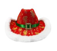 Cappello Da Cowboy Natalizio, Design Accattivante Unisex, Tessuto Non Tessuto, Costume Occidentale Festivo Con Finiture Bianche, Cappello Natalizio Sfilacciato, Vestibilità Morbida E Confortevole, Per