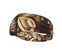 Cappello da cowboy nero con stampa di stivali occidentali, fasce per il sudore, fascia sportiva per uomini e donne, per corsa, fitness, yoga, ciclismo, antisudore antiscivolo