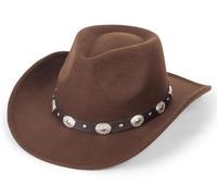 Cappello da Cowboy Nero da Cowgirl per Donne e Uomini Stile Occidentale a Tesa Larga in Feltro Fedora Panama Cappello con Fibbia per Cintura Staccabile, Stile caffè a, 7 1/4