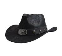 Cappello da Cowboy Occidentale for Uomo Donna in Ecopelle Vintage Gentiluomo Cowgirl Costume Cappelli Jazz per ombreggiare e Decorare(Black)
