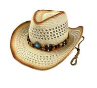 Cappello da cowboy occidentale per uomo e donna, cappello alla moda con tesa larga, fascia di perle, cappello classico per la moda country all'aperto cowboy boots bambini, Caffè 2., M