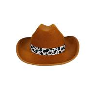 Cappello da cowboy per bambini cappello da cowgirl occidentale con stringa a tesa larga stampa mucca vintage feltro Fedora Cap Halloween festa festival accessori costume, Marrone, Taglia unica