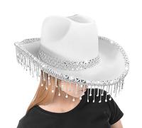 Cappello da Cowboy per Signore | Cappello Elegante per Festival di Musica,Copricapo Festival con Paillettes e Frange di Strass Foto e Viaggi