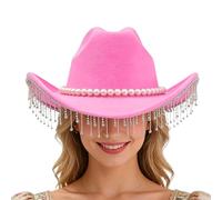 Cappello Da Cowboy Per Uomo - Copricapo Elegante Con Tesa Larga - Cappello Da Cowboy Splendente Con Bordo Di Perle | Per Concerti Di Musica, Matrimoni, Vacanze, Celebrazioni, Cosplay E Sessioni