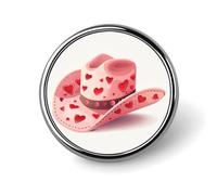 Cappello da cowboy rosa con motivi a cuore rosso spilla rotonda per uomo donna moda distintivo collare pin vestito giacca zaino accessori