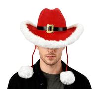 Cappello da Cowboy Rosso - Copricapo Pompon | Cappello da Babbo Natale con bordo in peluche bianco per adulti, per uomini ragazze adulti Abbigliamento natalizio Oggetti fotografici Spettacolo di scena