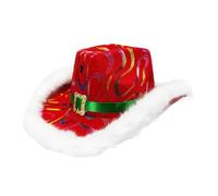 Cappello Da Cowboy Rosso Di Natale,Costume Western Festivo Con Trim Bianco,Cappello Da Cowboy Di Babbo Natale Progettato Per Adulti | Per Le Feste Di Capodanno Per Cosplay B