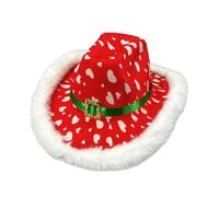 Cappello da cowboy rosso di Natale,Costume Western per feste con bordo bianco per occasioni festive | Cappello da cowboy di Babbo Natale,Per le feste di Capodanno performance sul palco