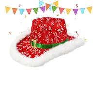 Cappello Da Cowboy Rosso Di Natale | Per Costume Western Per Feste Con Bordo Bianco,Cappello Da Cowboy Di Babbo Natale Progettato Per Adulti,Per Le Feste Di Capodanno