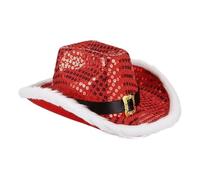 Cappello da cowboy rosso - Vesti il cappello di Babbo Natale con paillettes, design attraente, cappelli di Natale | Copricapo da Cowboy per donne e uomini, accessorio per costume da festa