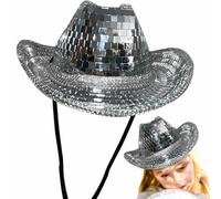 Cappello da cowboy scintillante, sfera da discoteca, a specchio, con paillettes, cappello da cowboy, cappello da addio al celibato, cappello scintillante per lo spazio da donna, per danza