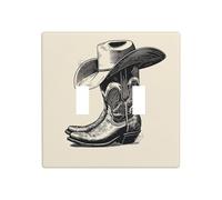 Cappello da cowboy su un paio di stivali, doppia banda, copertura per luce da parete, interruttore decorativo, dimensioni standard - 11,4 x 11,4 cm